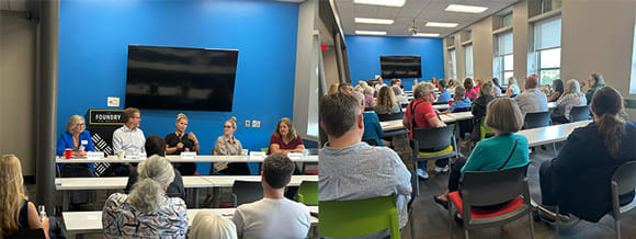 Pictures of Chris and the panel talking to a full room Pictures of Chris and the panel talking to a full room